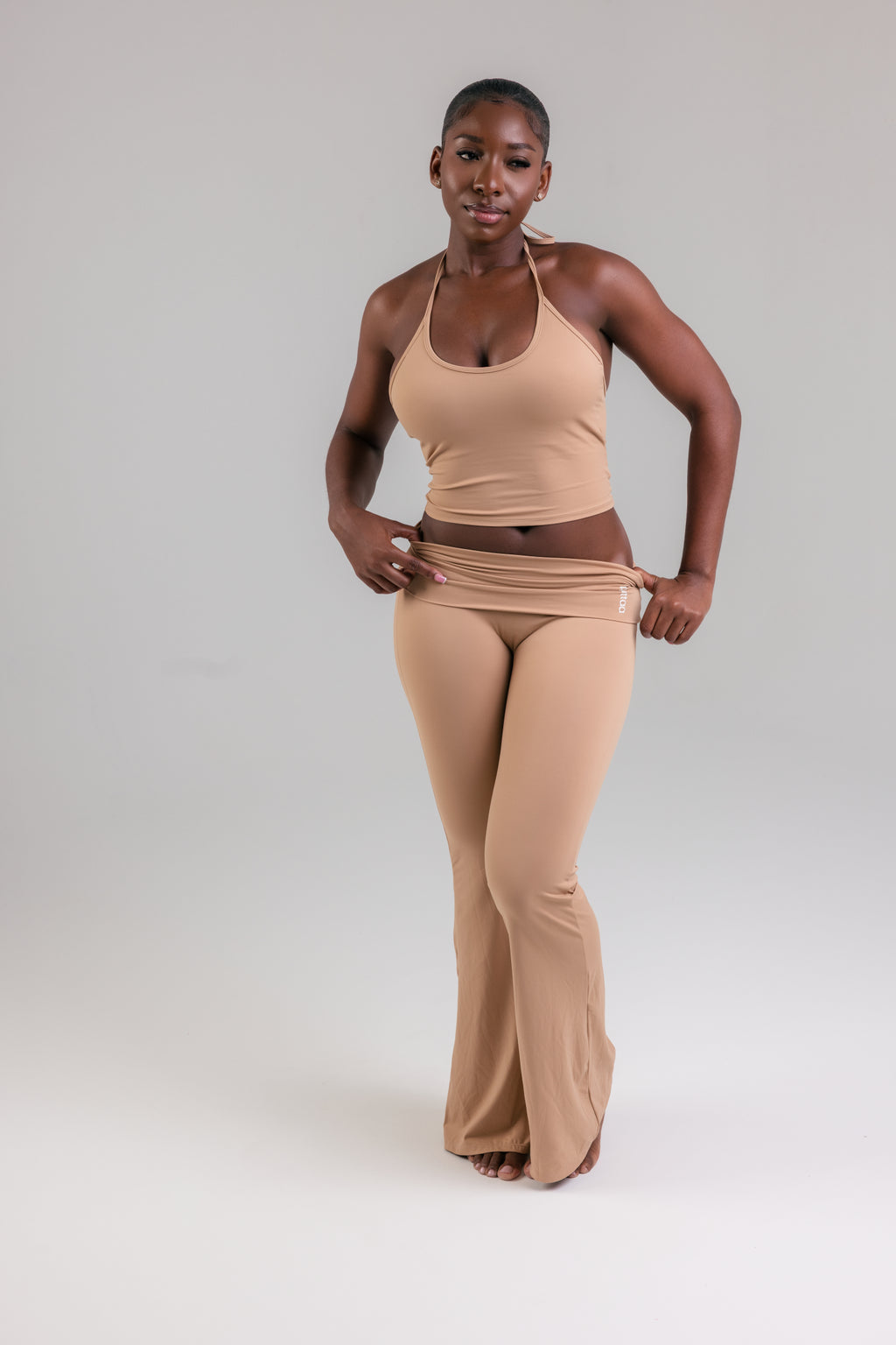 Seamless Fold Pants + Slim Halter- Nude