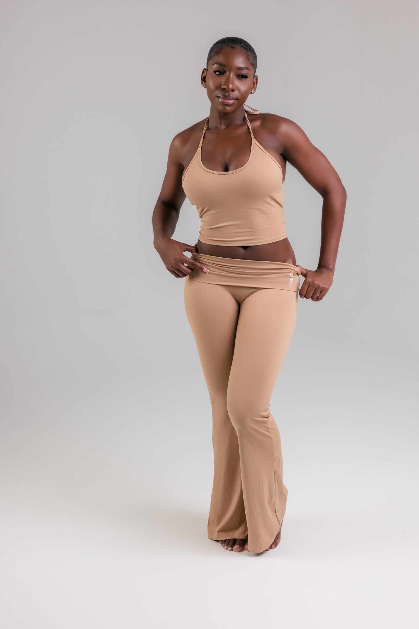 Seamless Fold Pants + Slim Halter- Nude