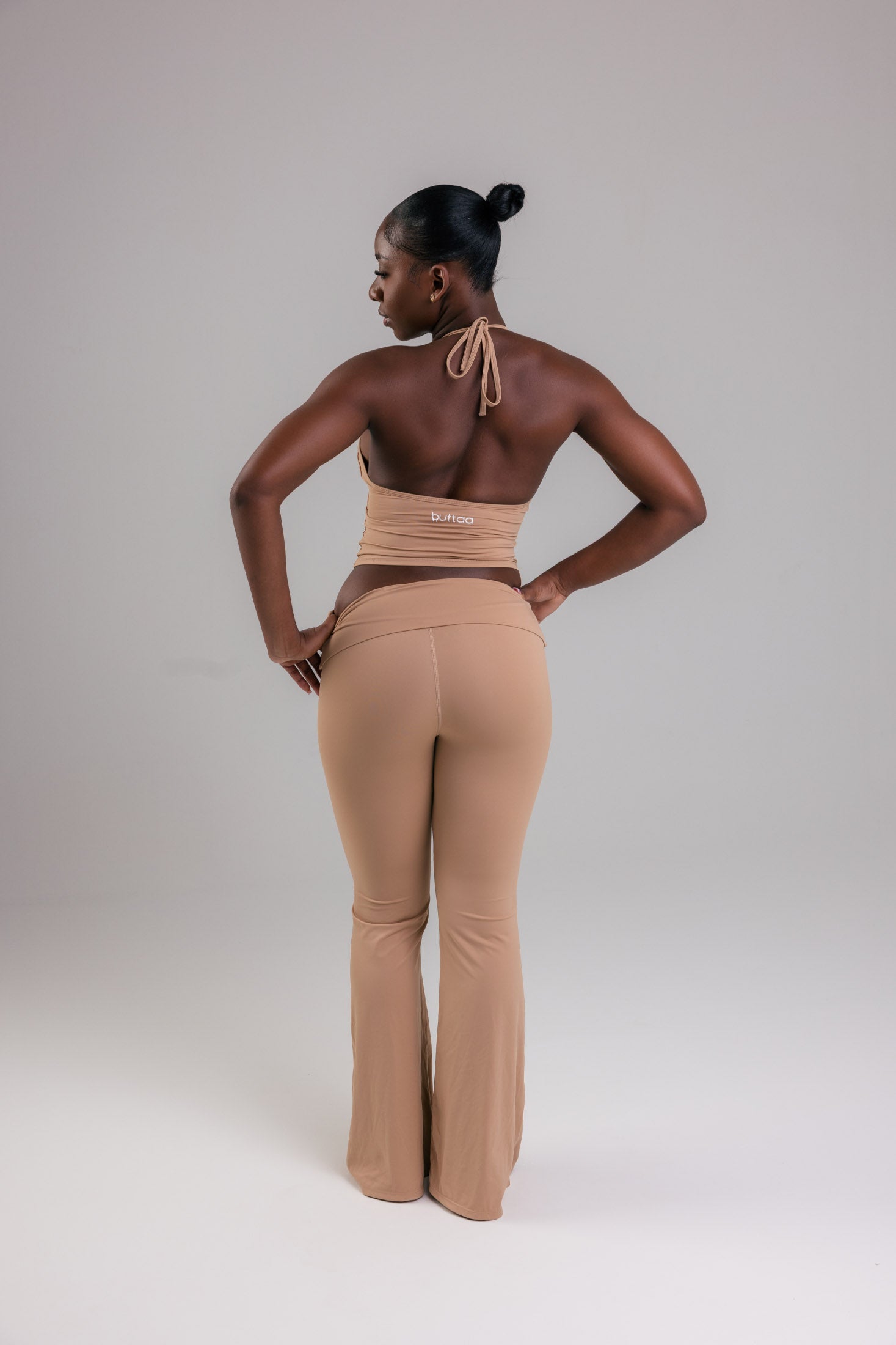 Seamless Fold Pants + Slim Halter- Nude