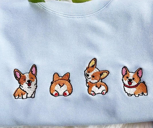 Cute Corgi Dog Embroidered Sweatshirt T-shirt
