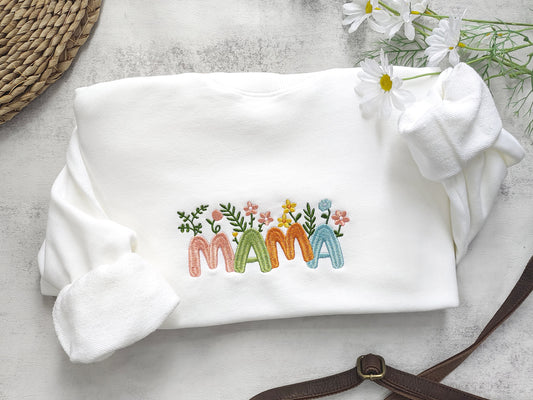 Mama Embroidered Floral T-Shirt - Gifts for Mom