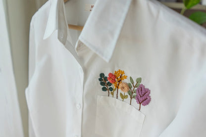 Hand Embroidered Flower on Pocket Shirt