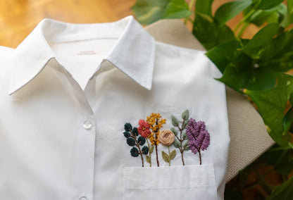 Hand Embroidered Flower on Pocket Shirt