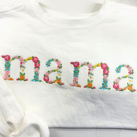 MAMA Floral Embroidered T-Shirt for Mother's Gift